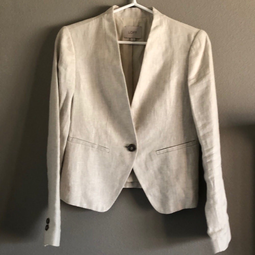 LOFT Linen Blazer In Oatmeal Size 0